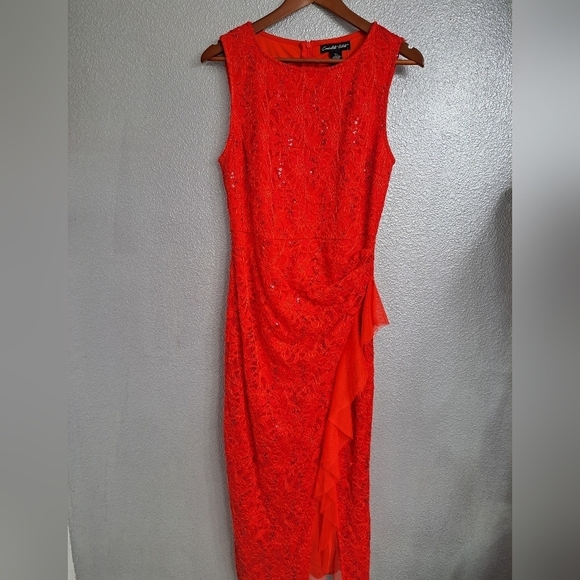 NWT Candalite Petite Cherry Red Lace & Sequin Formal Gown - Picture 10 of 12